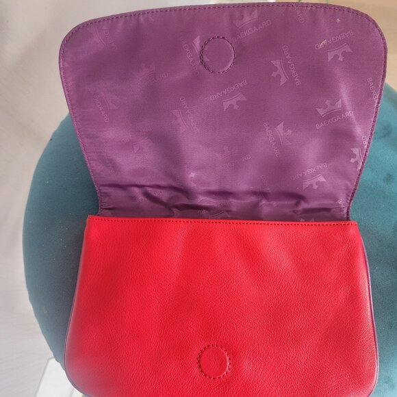 BAEKGAARD ~ Clutch Bag ~ Genuine Leather Small ~ RED with Purple Trim ~ NWT - Picture 3 of 5